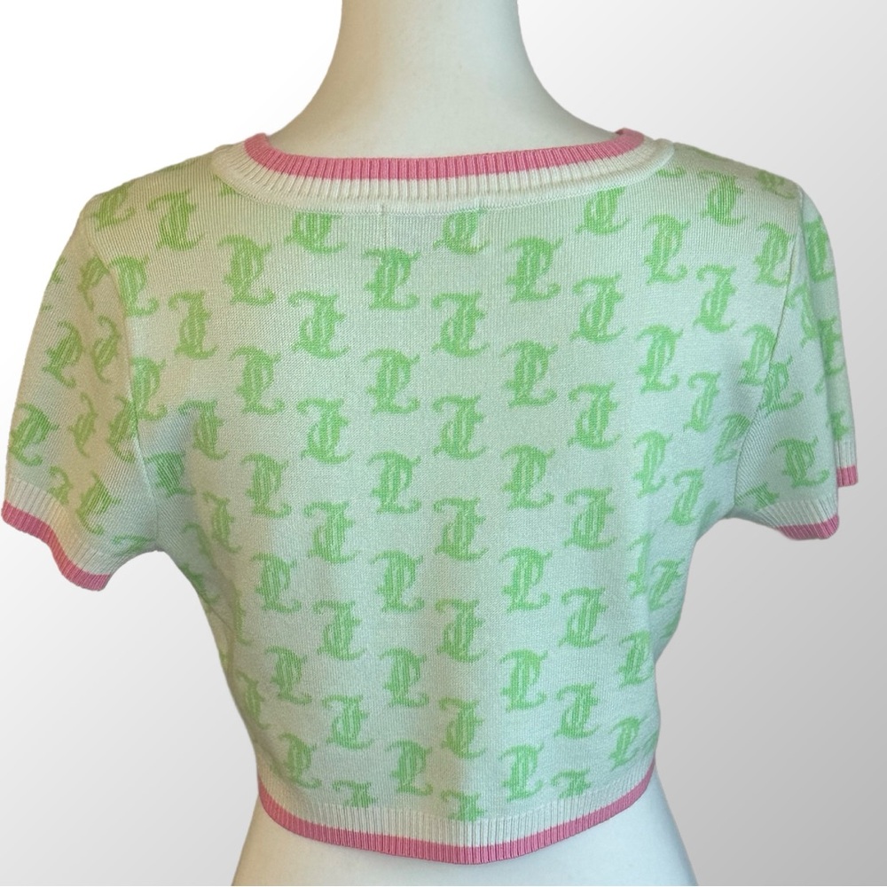 Juicy Couture Knit 2-piece Set Large Pink & Green Monogram‎ Crop Top & Short Y2K - Picture 5 of 16
